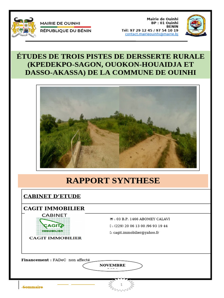 Étude de Desserte Rurale à Ouinhi | PDF | Transport