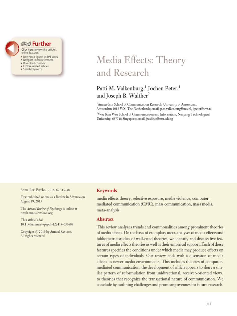 Media Effects Theory And Researchs Pdf Aggression Psychology