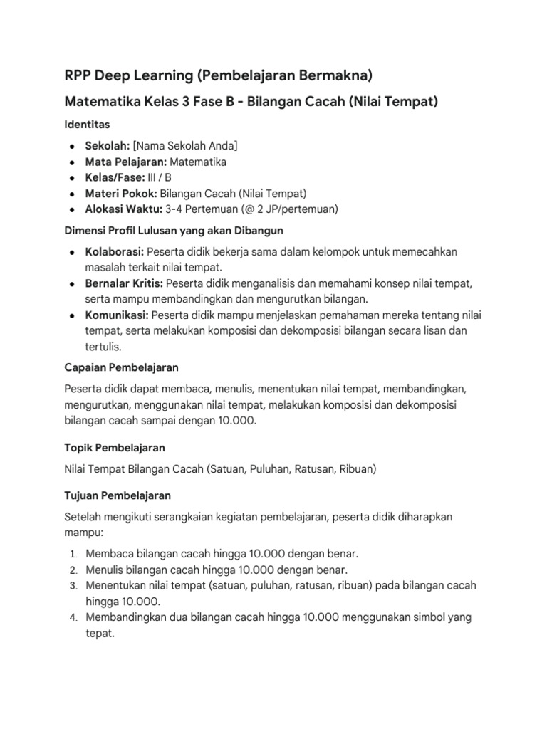 Saya Guru SD Kelas 3 Fase B, Ingin Menyusun RPP D... | PDF