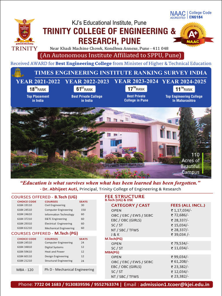 Trinity College Pune: Engineering Programs & Placements | PDF ...