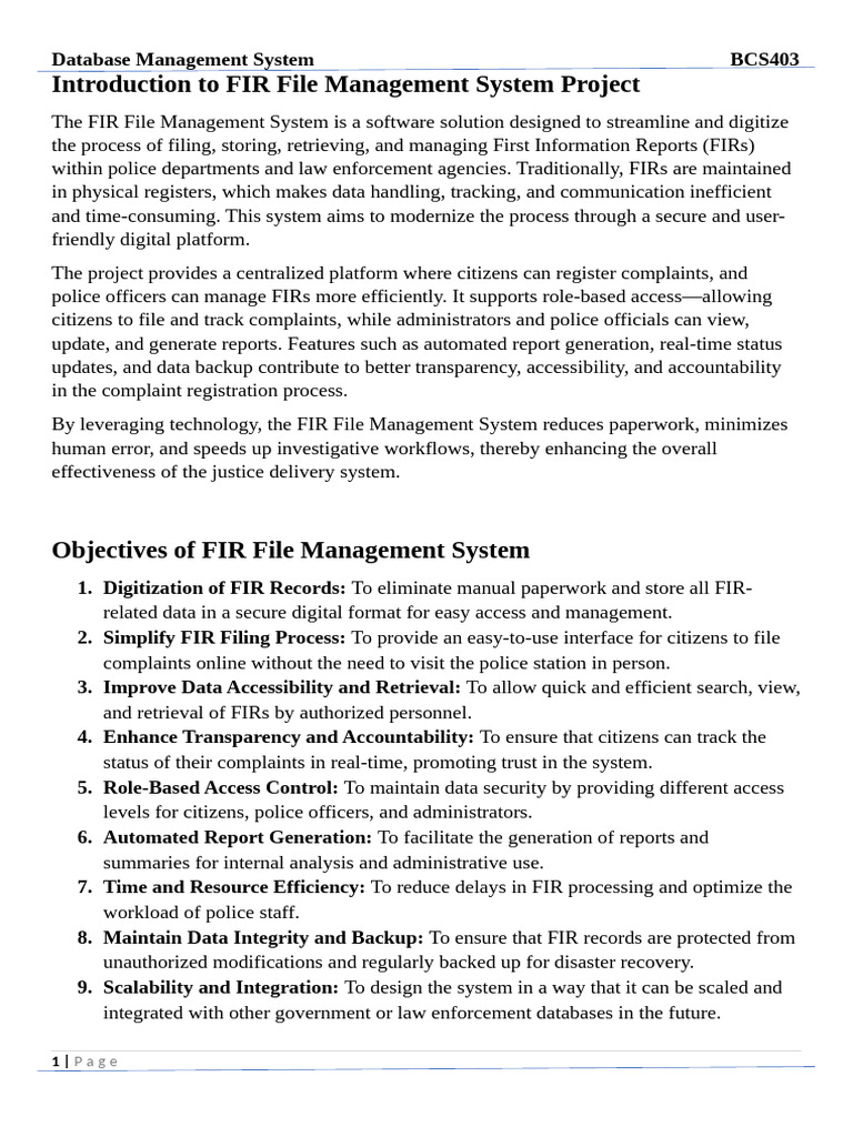 FIR File Management System Overview | PDF | Databases | Mongo Db