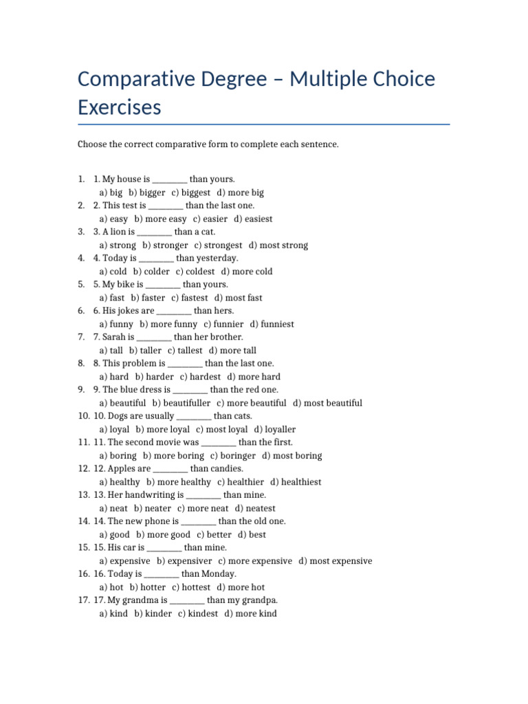 Comparative Degree Multiple Choice | PDF