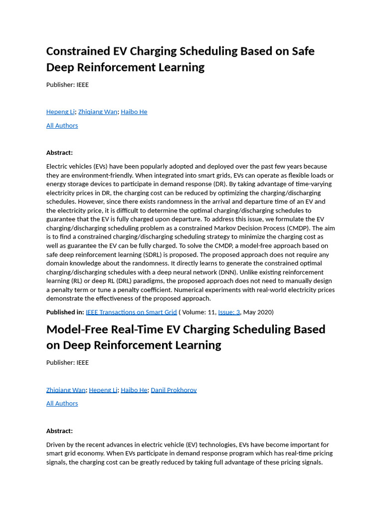 Constrained EV Charging Scheduling Based On Safe Deep Reinforcement ...