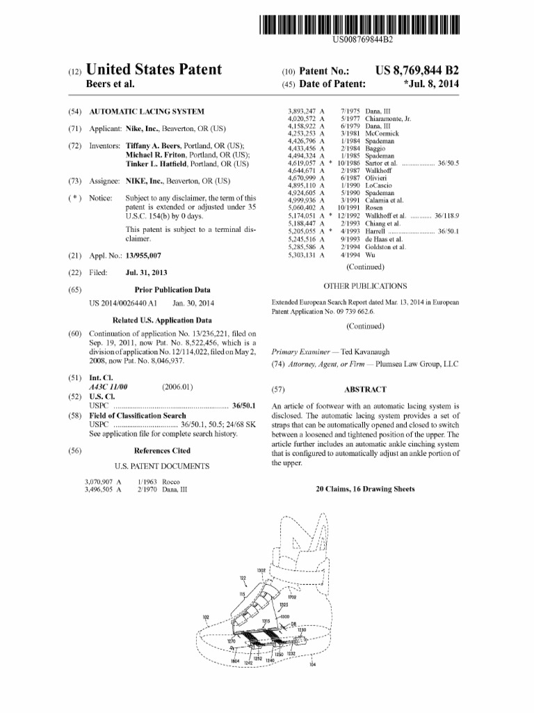 Nike Automatic Lacing System Patent | PDF | Shoe | Foot