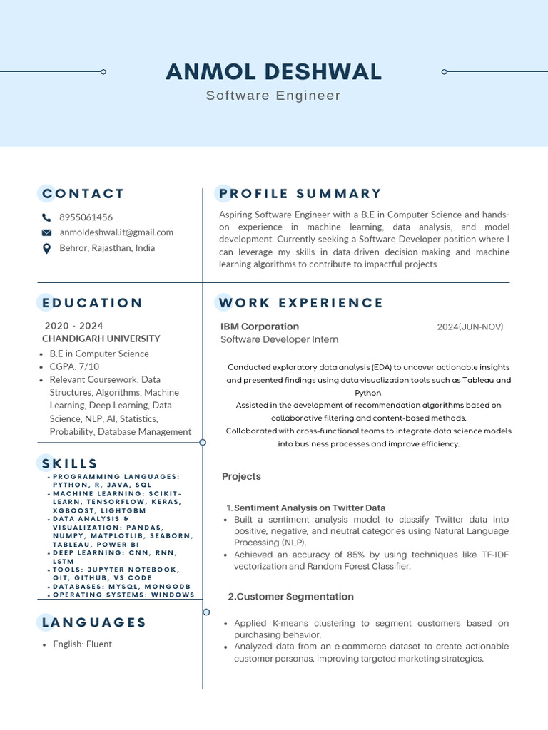 Bhavya Deshwal: Aspiring Software Engineer | PDF | Machine Learning ...