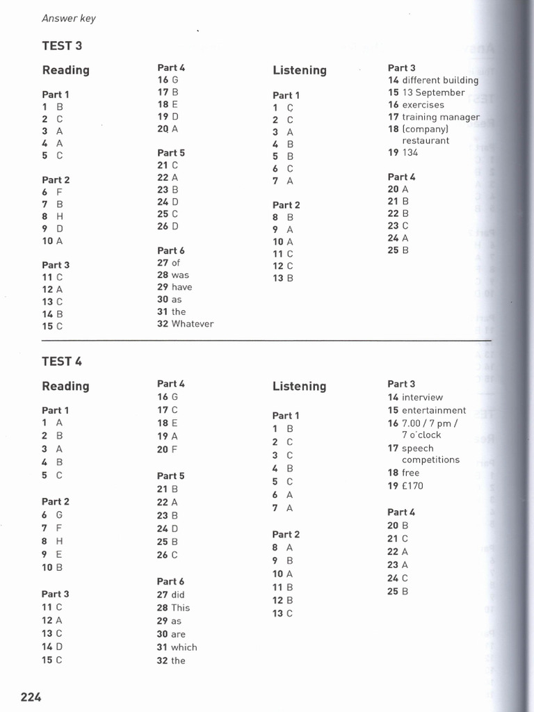 Collins B1 Test 4 Answer Key | PDF