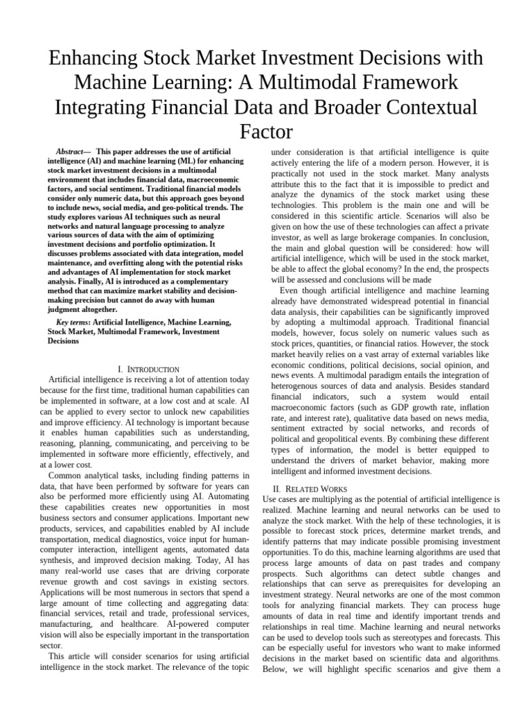 Enhancing Stock Market Investment Decisions With Machine Learning | PDF ...