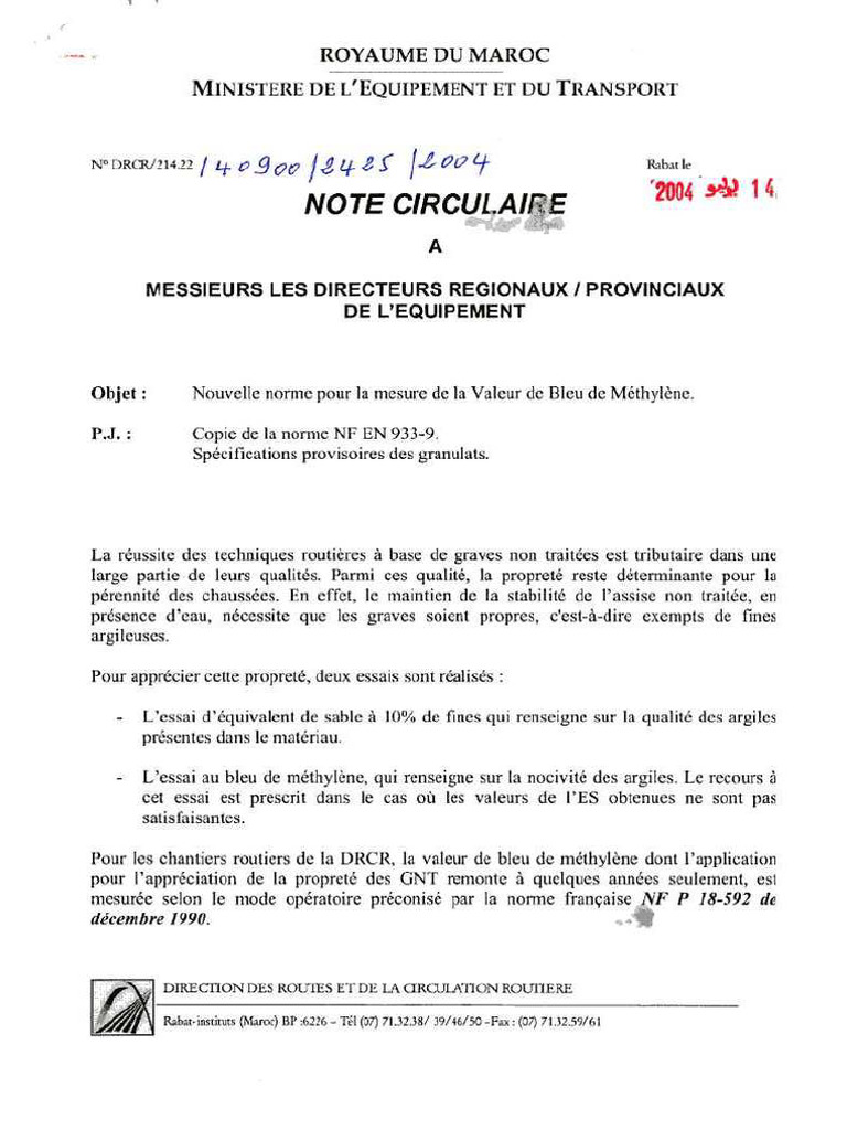 Note Circulaire DRCR - N°.412.22-40900-2425 - (2004) - VB | PDF