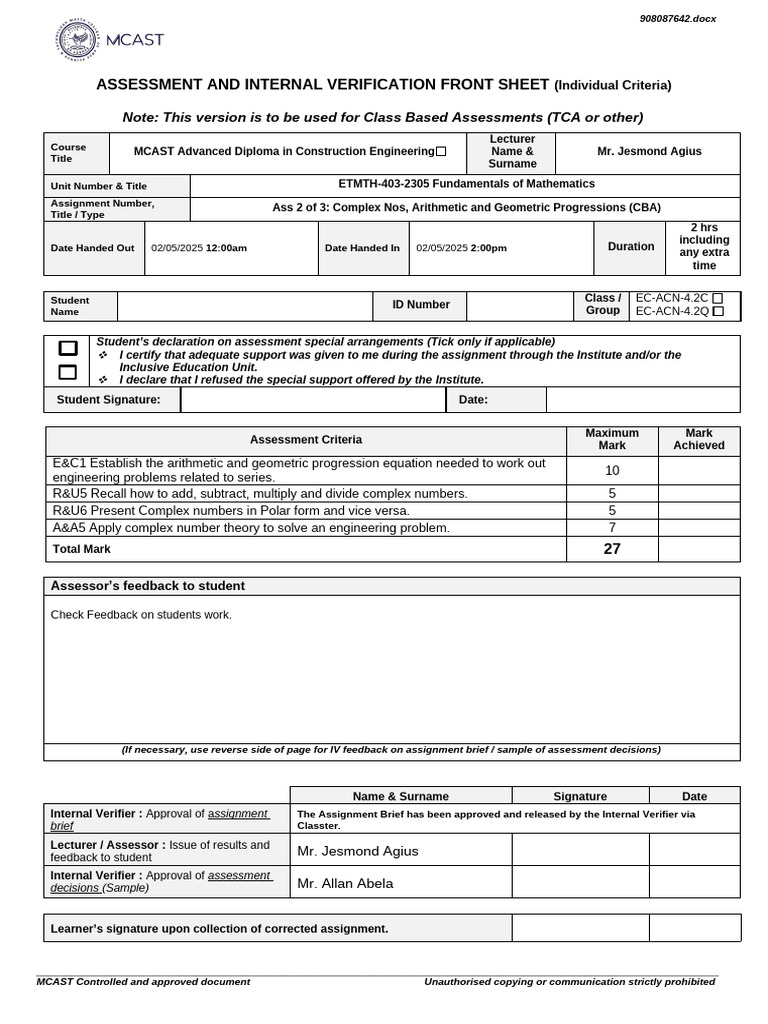 ETMTH-403-2305 Ass 2 of 3 CBA. Matematicas | PDF | Mathematics