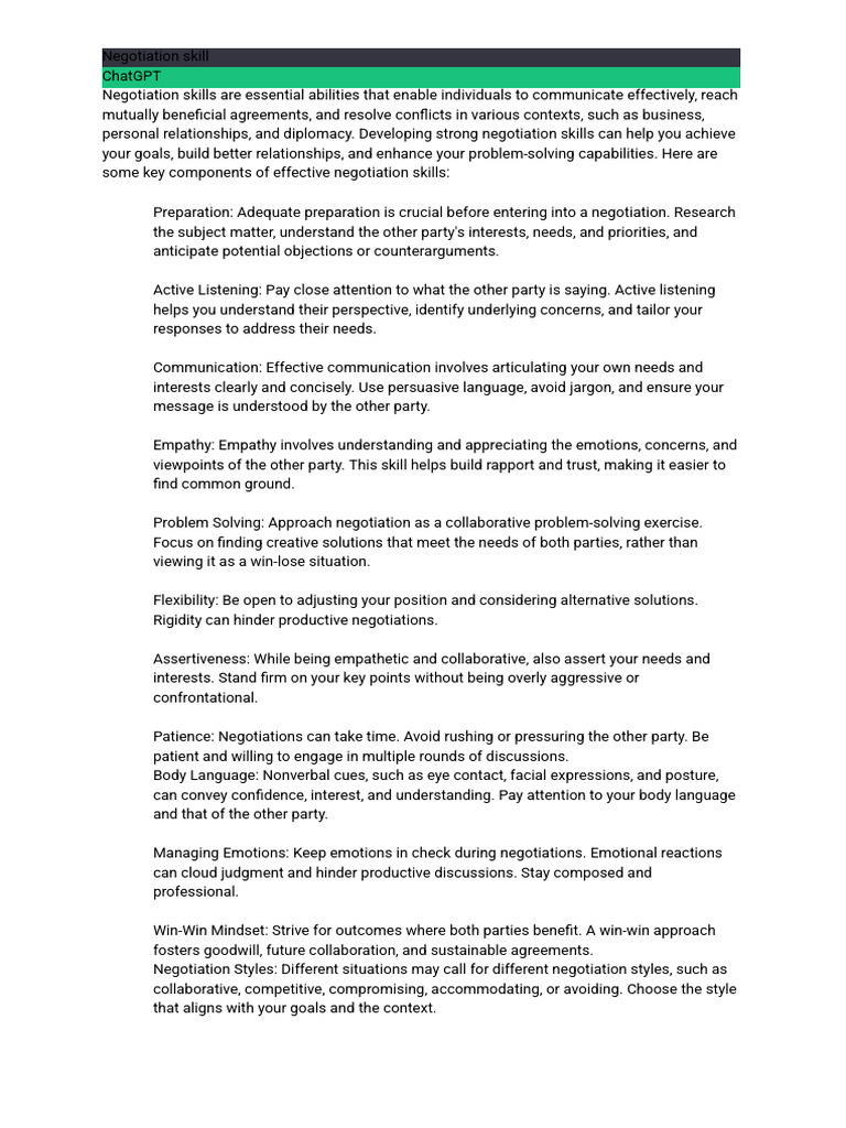 Mastering Negotiation Skills Guide | PDF | Negotiation | Empathy