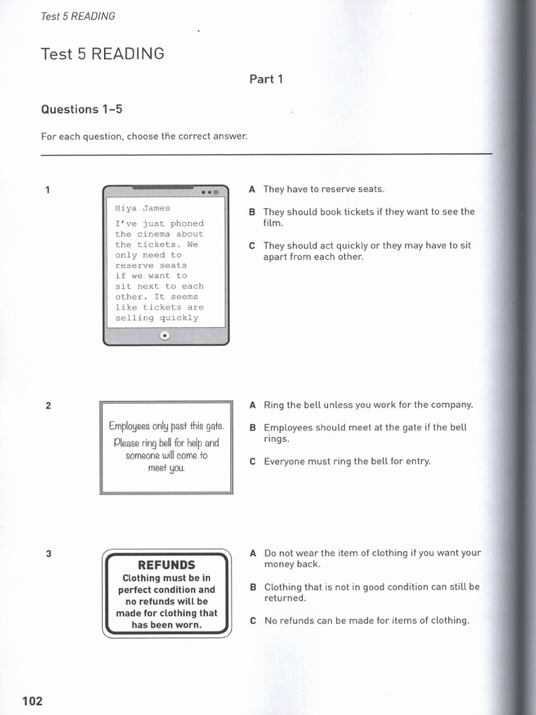 Test 5 Reading and Listening | PDF