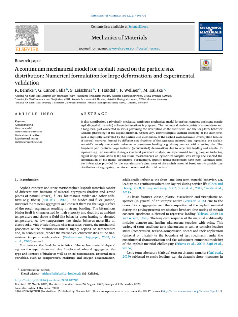 Asphalt Continuum Model for Large Deformations | PDF | Elasticity ...