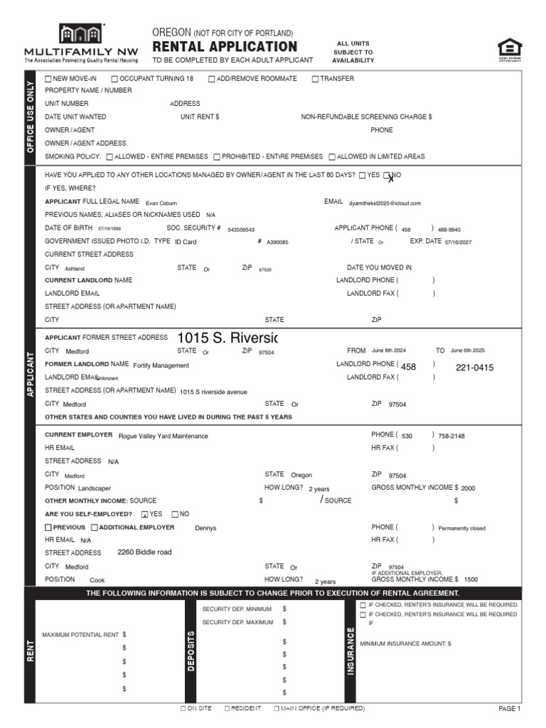 Medford Rental Application Form | PDF | Renting | Landlord