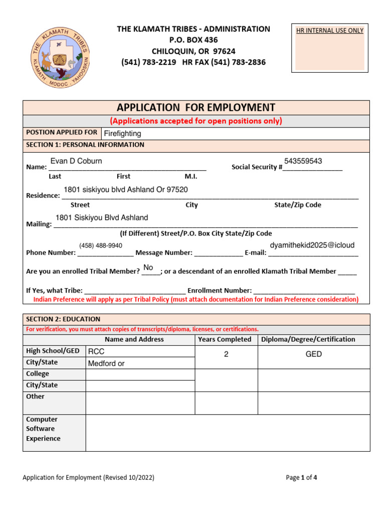 KT Application For Employment Rev 10-28-22 | PDF | Salary | Employment
