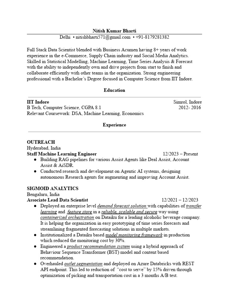 Full Stack Data Scientist Profile | PDF | Time Series | Machine Learning
