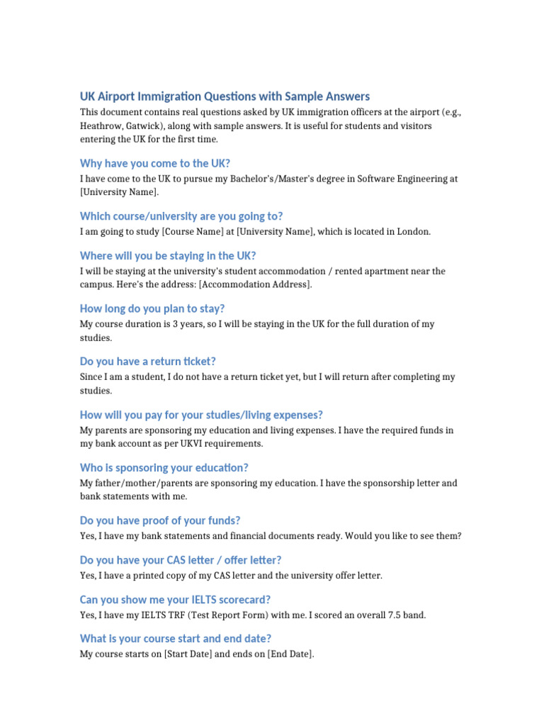 UK Airport Immigration Q&A for Students | PDF