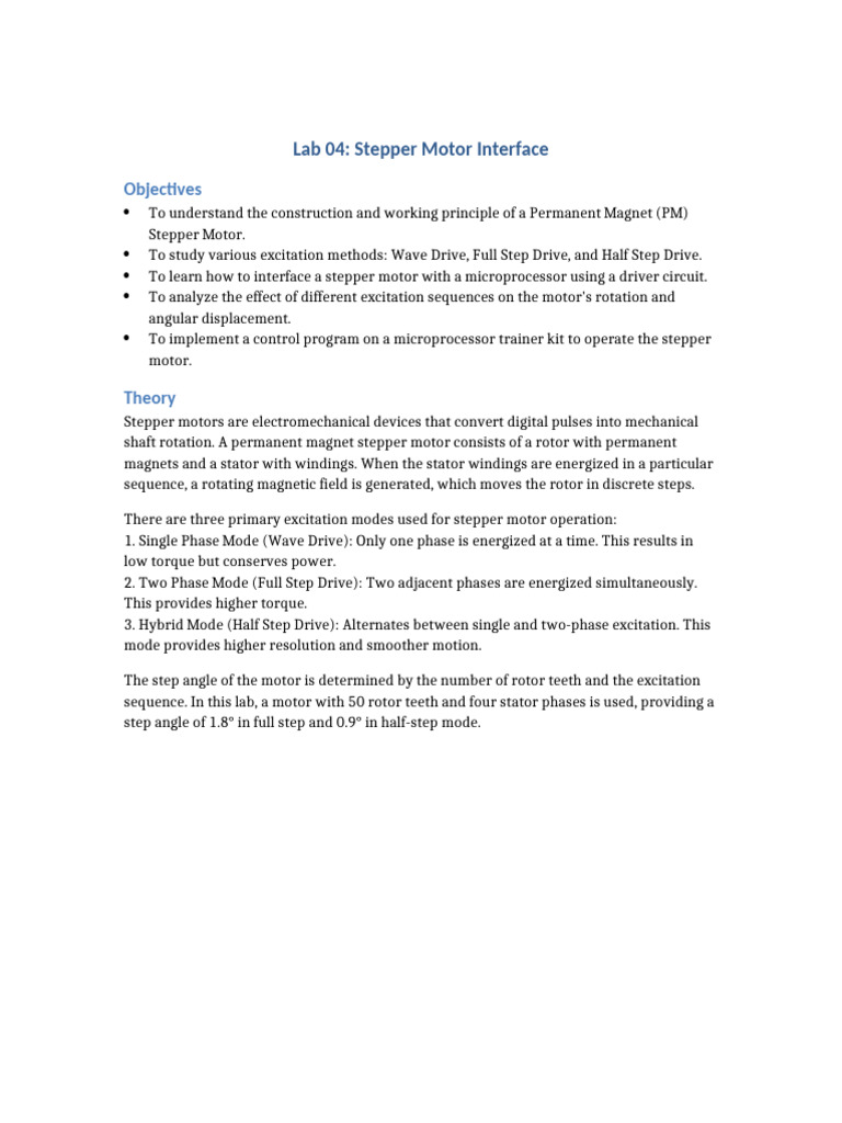 Stepper Motor Interface Lab Guide | PDF