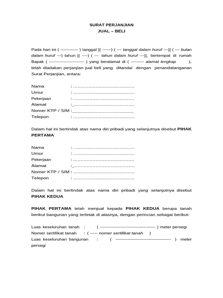 Surat Perjanjian Jual Beli | PDF