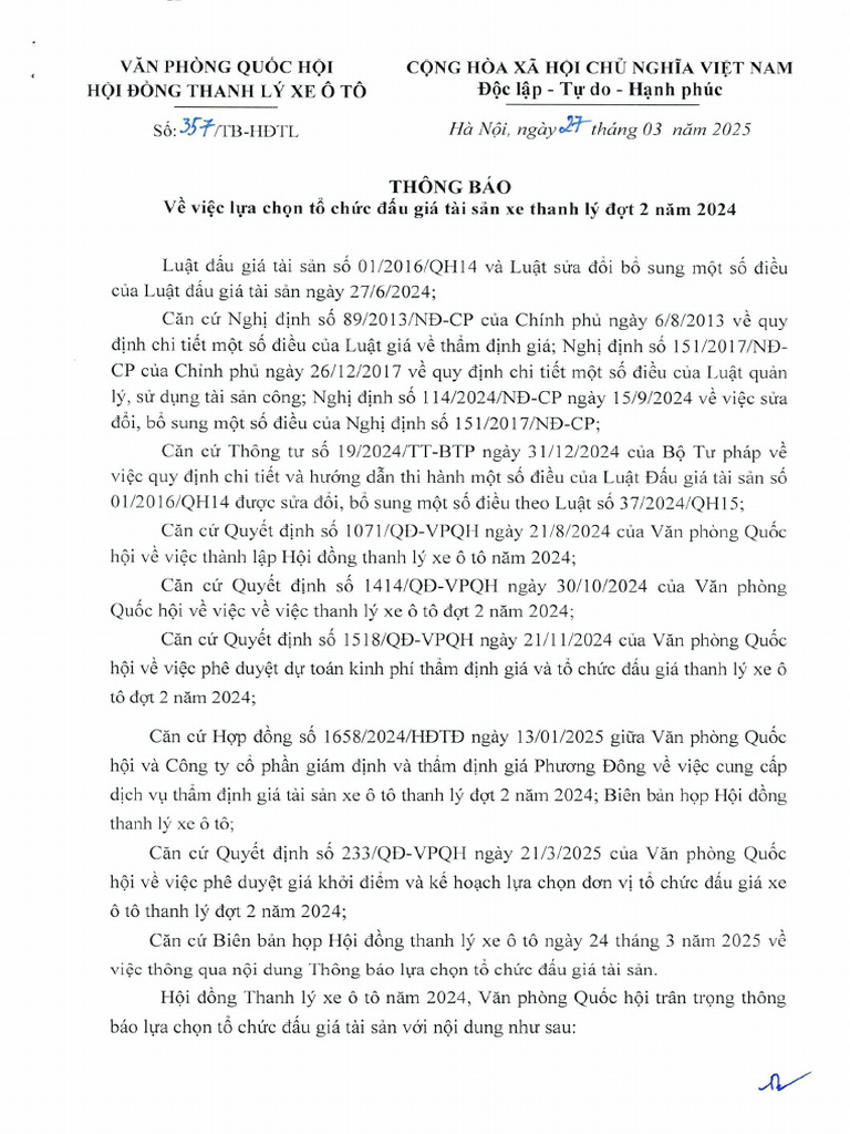 TB+357+ 27.3.2025+vv+lua+hcon+to+chuc+DGTS+xe+o+to+thanh+ly+dot+2++2024 ...