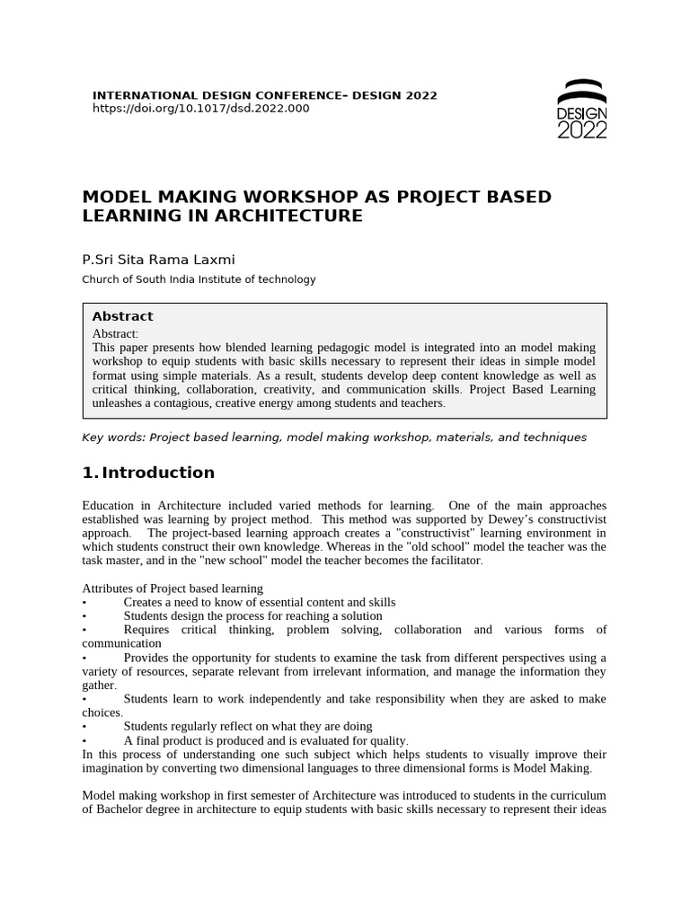 Model Making Workshop in Architecture | PDF | Project Based Learning ...