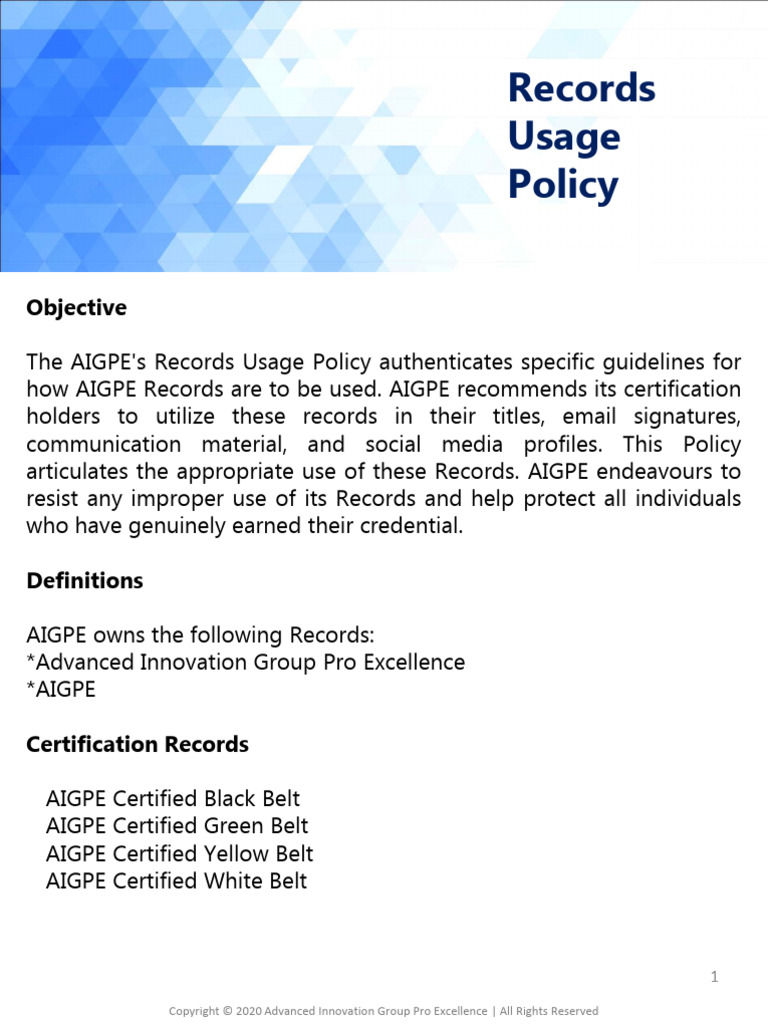 AIGPE Records Usage Guidelines | PDF | Six Sigma | Lean Manufacturing