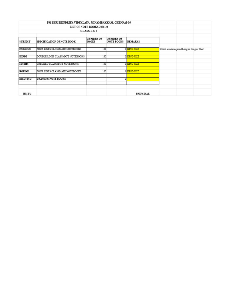 Notebook List 2025-26 for Classes 1-12 | PDF | Notebook