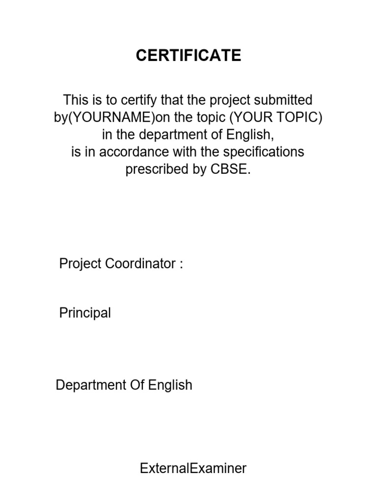 CBSE Project Certificate Template | PDF