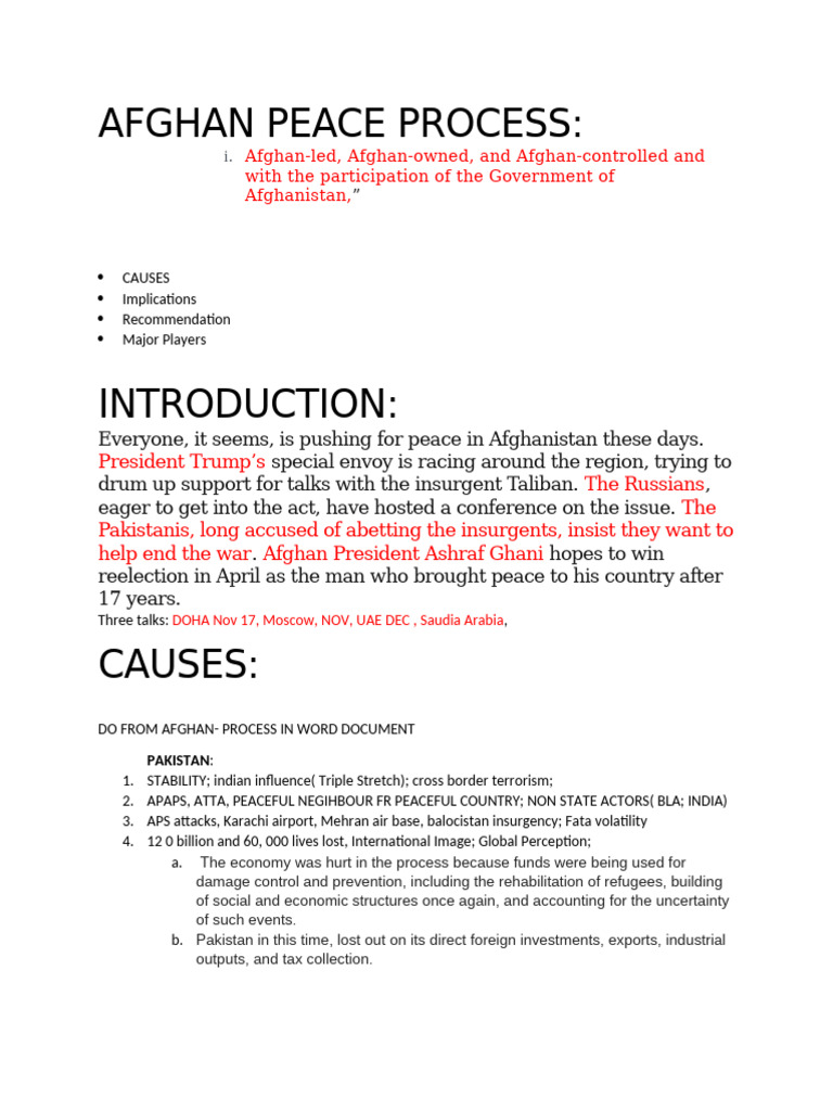 Afghan Peace Process: Key Players & Implications | PDF | Afghanistan ...