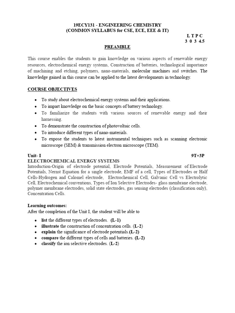 Engineering Chemistry Syllabus Overview | PDF | Electrochemistry | Fuel ...