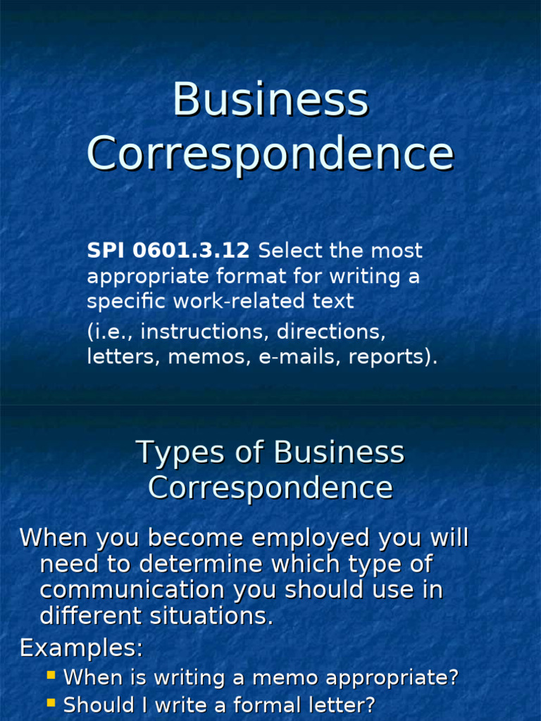 Types of Business Correspondence Guide | PDF | Human Communication ...