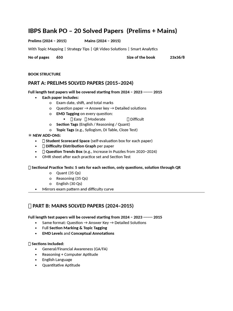 IBPS Bank PO: 20 Solved Papers Guide | PDF