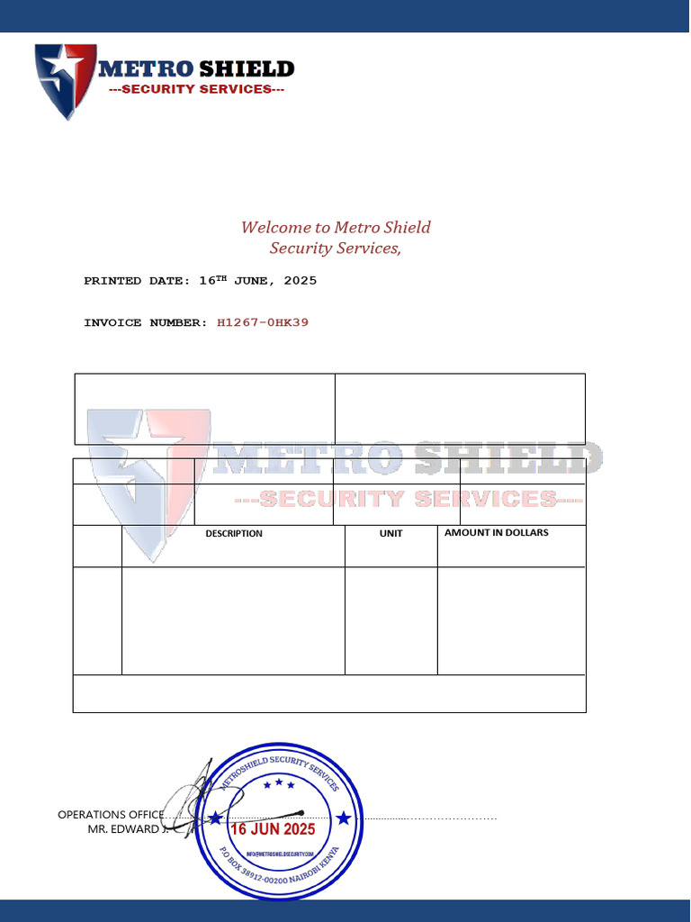 Metro Shield Security Invoice H1267-0HK39 | PDF