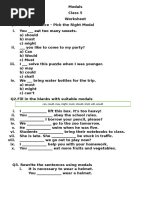 Class 9 Modals Worksheet with Answers | PDF