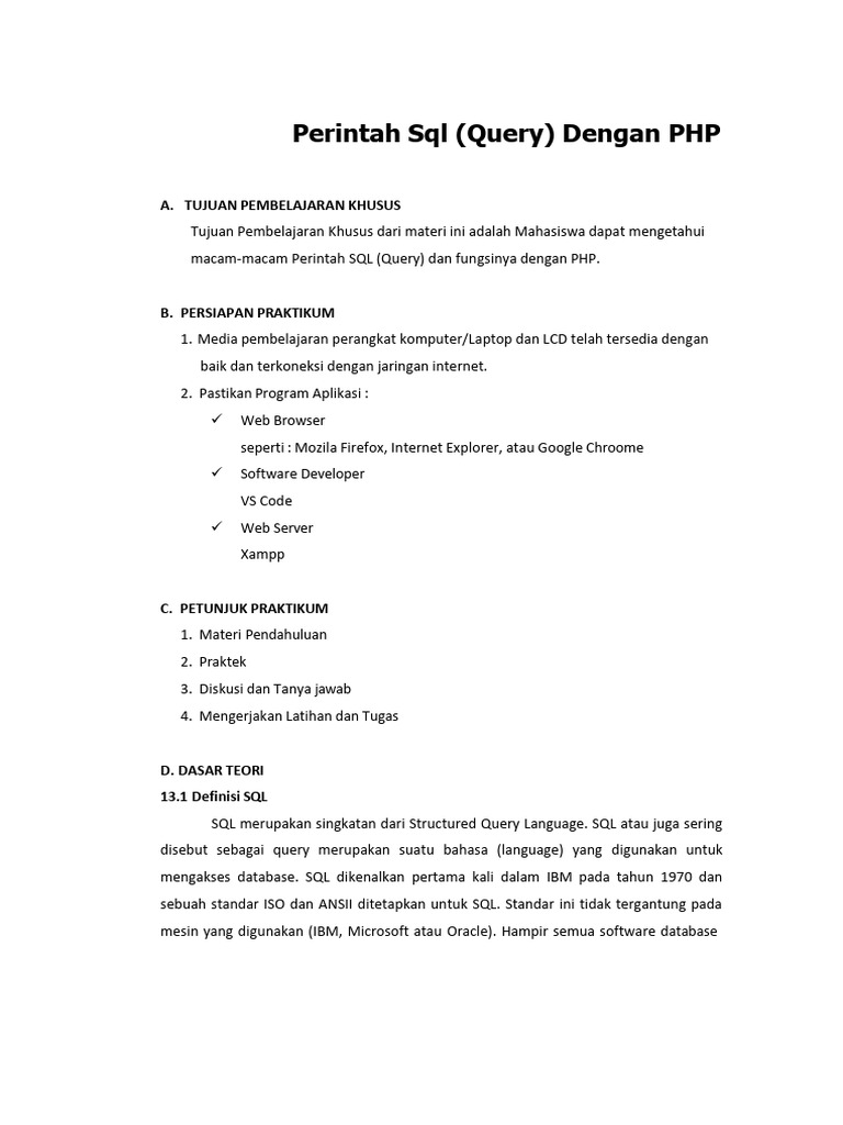 Perintah SQL dengan PHP untuk Pemula | PDF