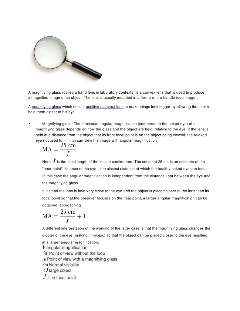 Magnifying Glass Positive (Convex) Lens | PDF | Vision | Lenses