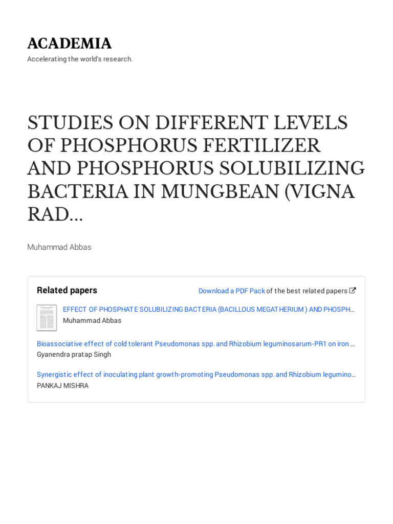 Studies On Different Levels of Phosphorus Fertilizer and Phosphorus 2 ...