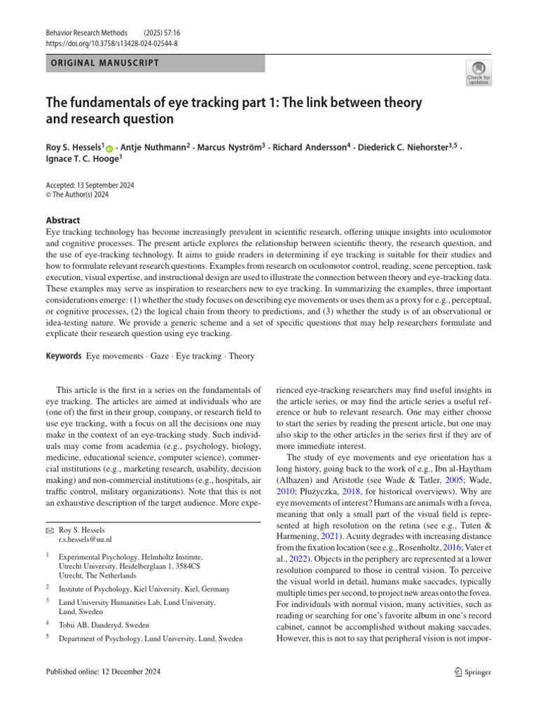 The Fundamentals of Eye Tracking Part 1 The Link Between Theory and ...