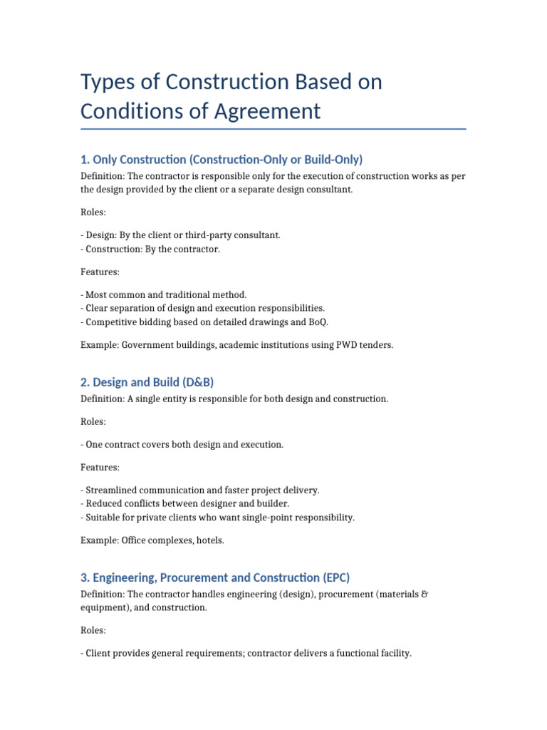 Construction Agreement Types Explained | PDF | Economies