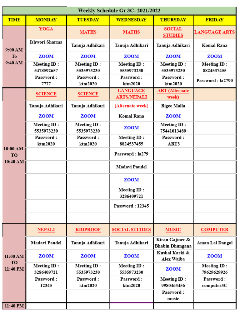 Revised Weekly Schedule 3C 2021 - 2022 | PDF | Nepal