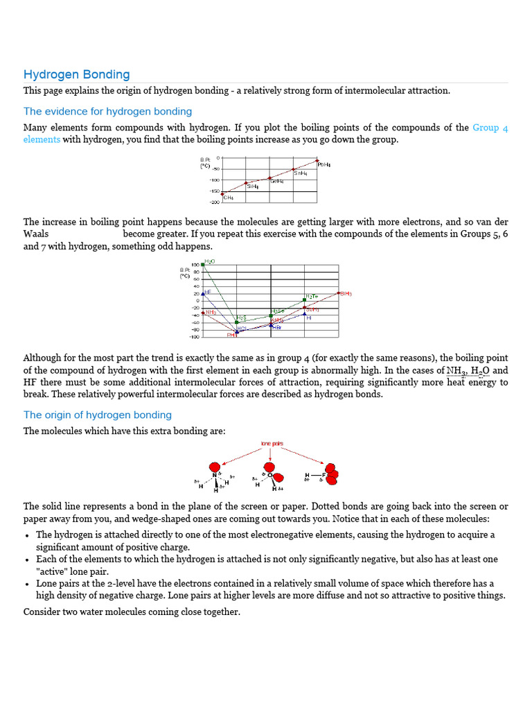 Methoxymethane and Hydrogen Bonding | PDF | Chemical Bond | Hydrogen Bond