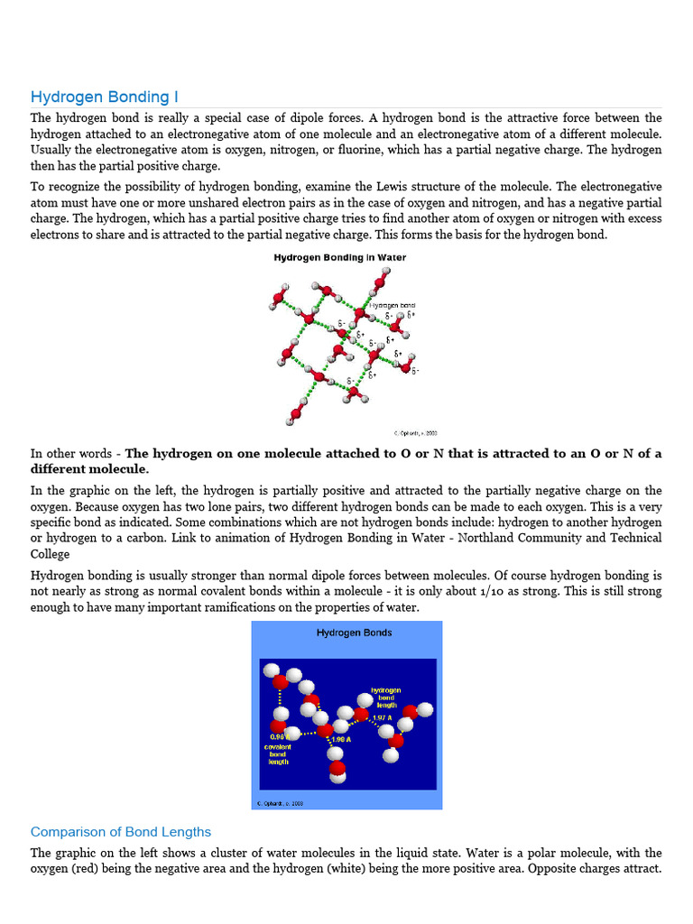 Understanding Hydrogen Bonding | PDF | Chemical Bond | Hydrogen Bond