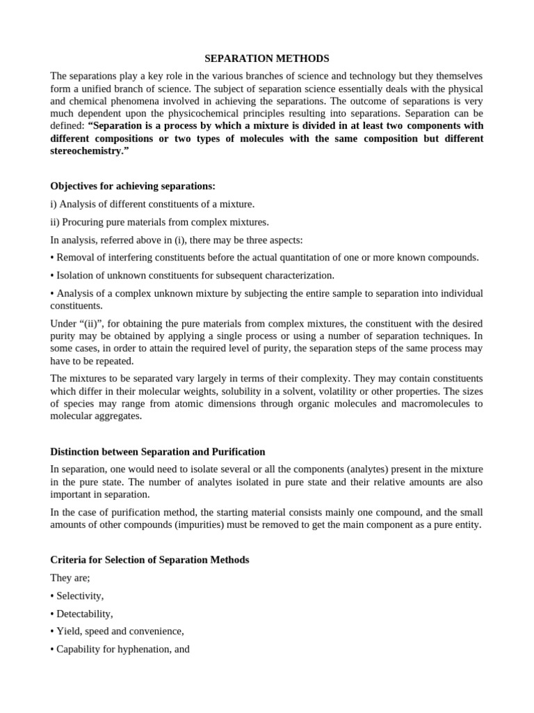 Separation Methods CHM 216 | PDF | Distillation | Filtration