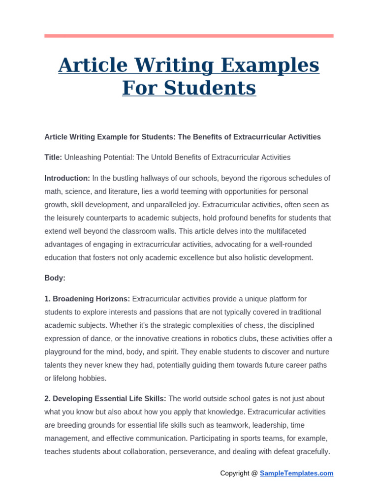 Article Writing Examples For Students | PDF | Behavioural Sciences ...