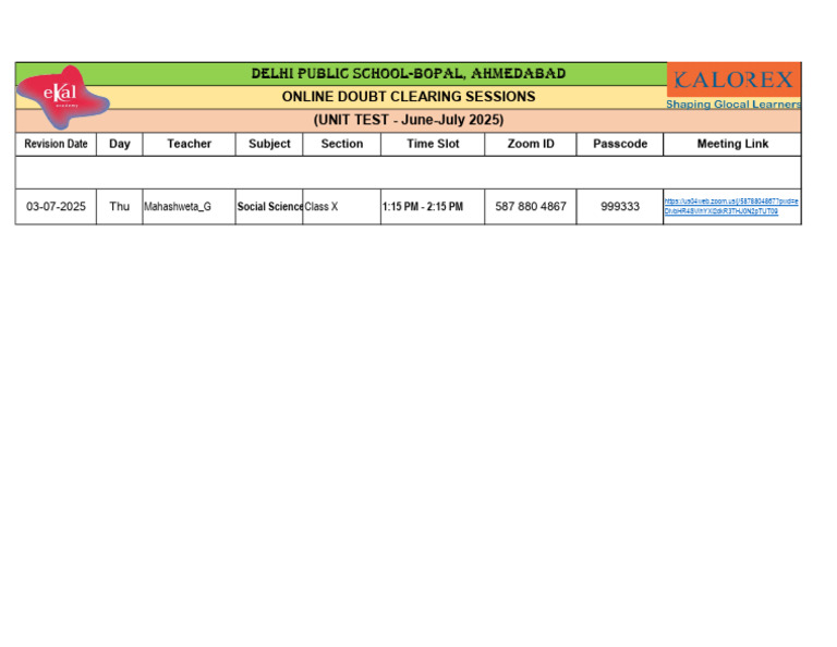 Ekal - Doubt Clearing Session - Unit Test (3rd July 2025 - X) | PDF