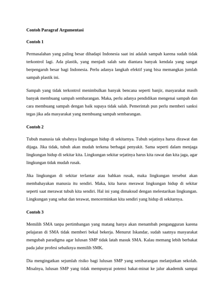 Contoh Paragraf Argumentasi | PDF
