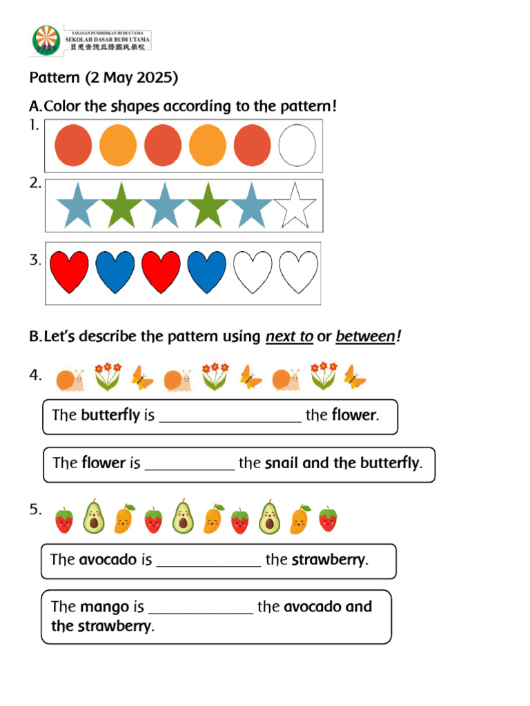Grade 1 Math-Pattern (2 May 25) - Sokrates | PDF