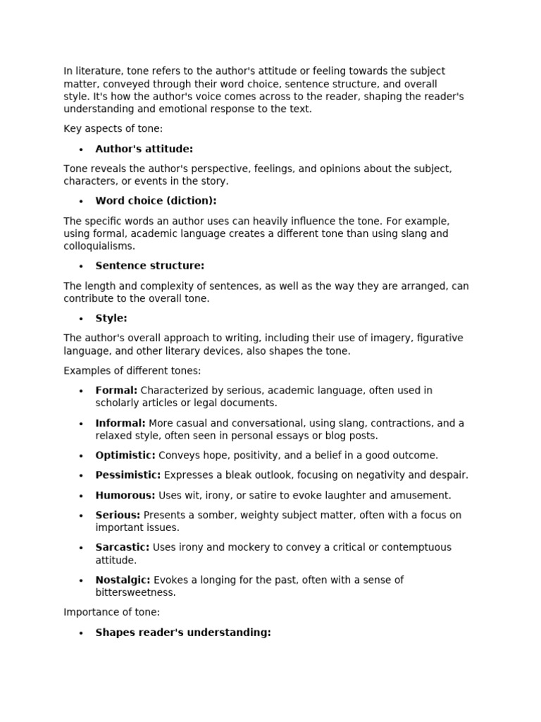 Tone in Literature - Overview | PDF