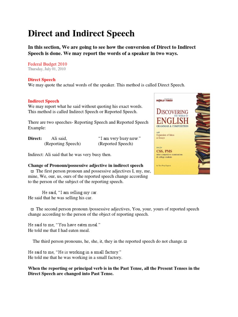 Direct and Indirect Speech Rules | PDF | Verb | Linguistics