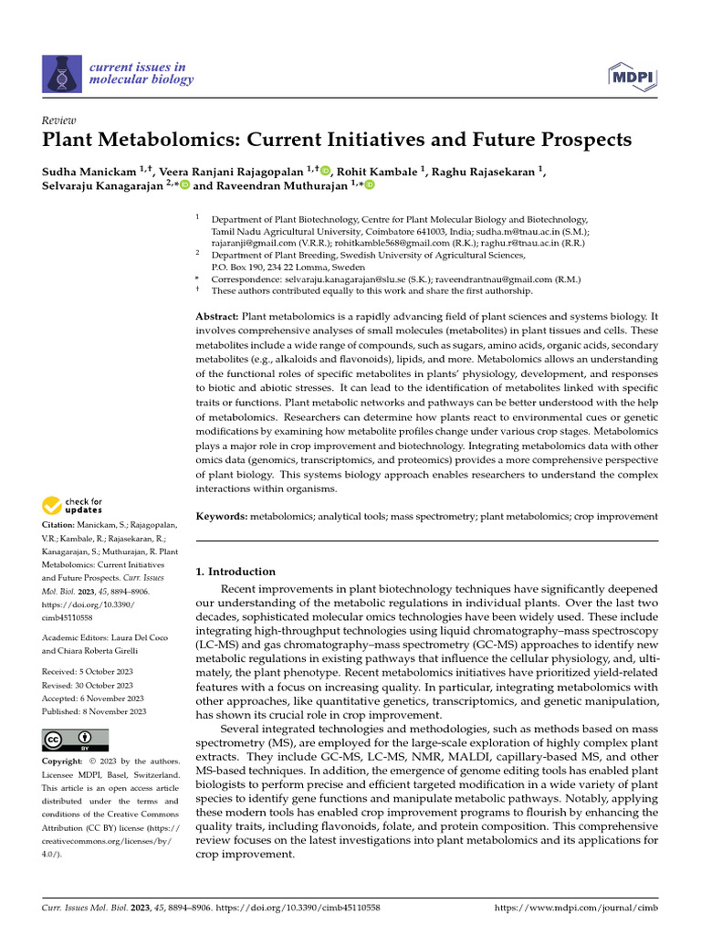 Plant Metabolomics: Trends and Future Insights | PDF | Metabolomics ...