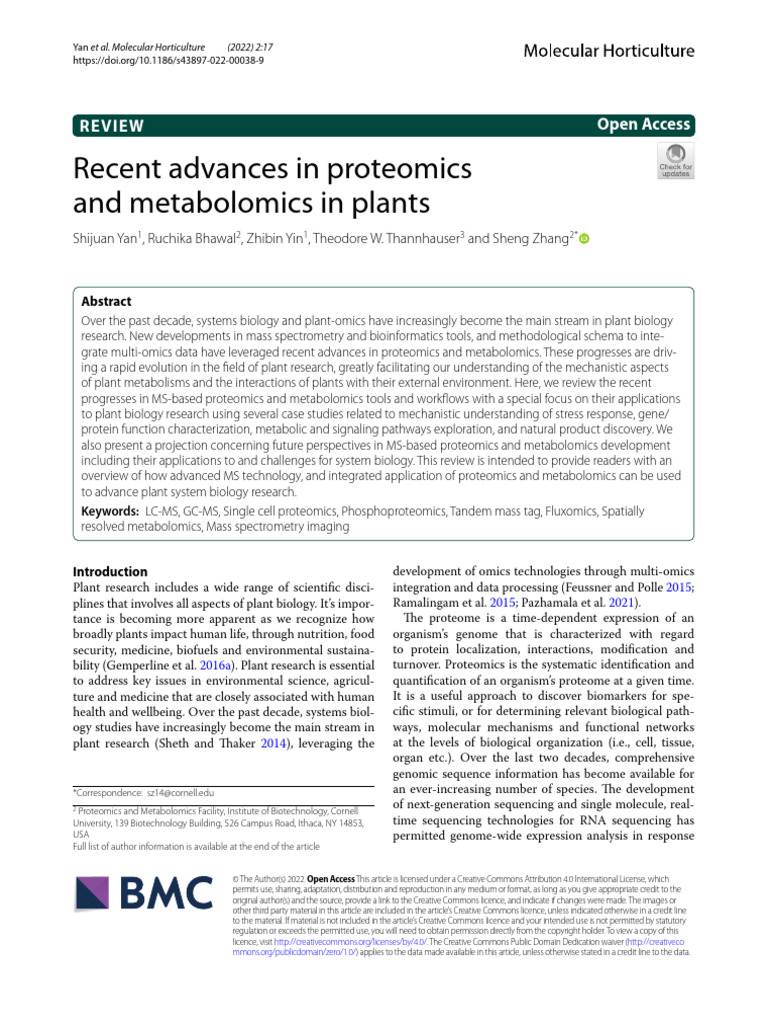 Advances in Plant Proteomics and Metabolomics | PDF | Proteomics ...